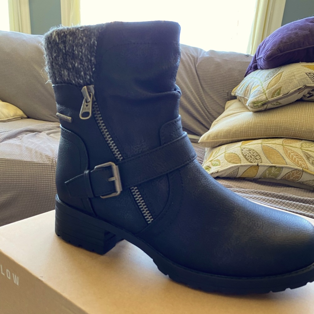Black leather boots. Size 8 narrow fit. Never worn.